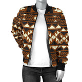 GB-NAT00508 Brown Pattern Native Women's Bomber Jacket