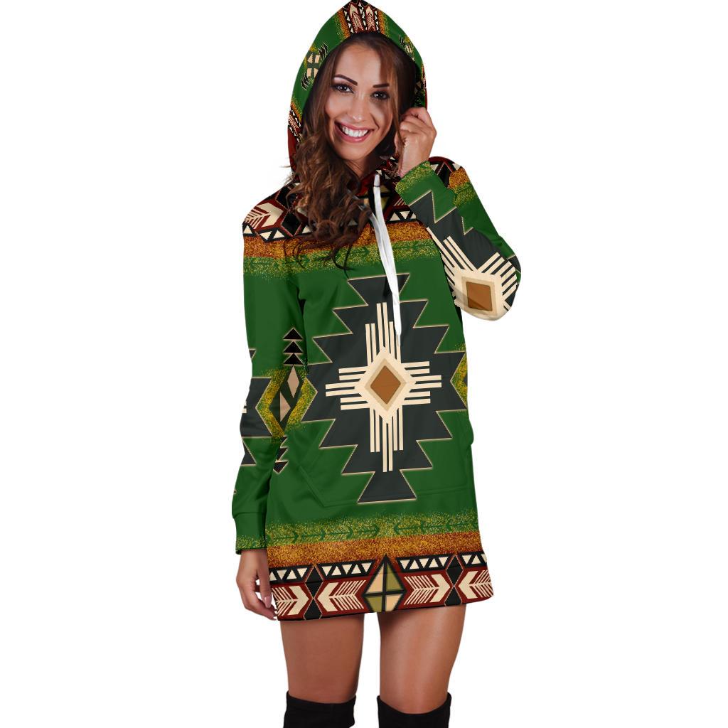 Indigenous Design Green Native American Hoodie Dress - Powwow Store