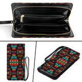 Powwow Store gb nat00046 02 black native tribes pattern clutch purse