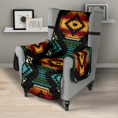 GB-NAT00321 Native American Patterns Black Red 23" Chair Sofa Protector - Powwow Store