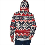 GB-NAT00527 Navy Red Pattern Native Men's Padded Hooded Jacket