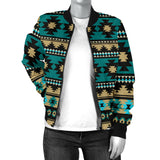 GB-NAT00509 Green Ethnic Aztec Women's Bomber Jacket