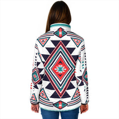 Powwow Storegb nat00146 white geometric native womens padded jacket