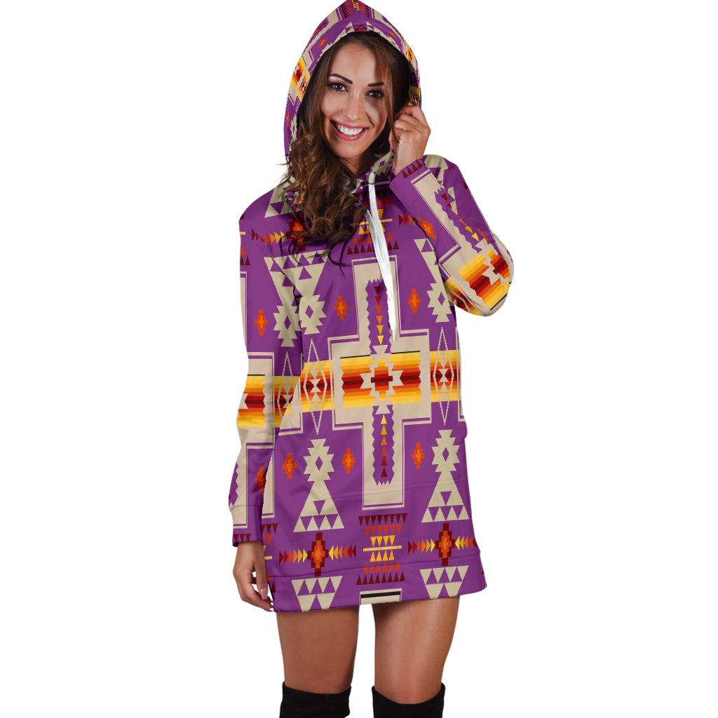 GB-NAT00062-07 Light Purple Tribe Design Native American Hoodie Dress - Powwow Store