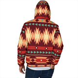GB-NAT00510 Red Ethnic Pattern Men's Padded Hooded Jacket