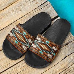 GB-NAT00023-SAND04 Mandala Brown Native American Slide Sandals - Powwow Store