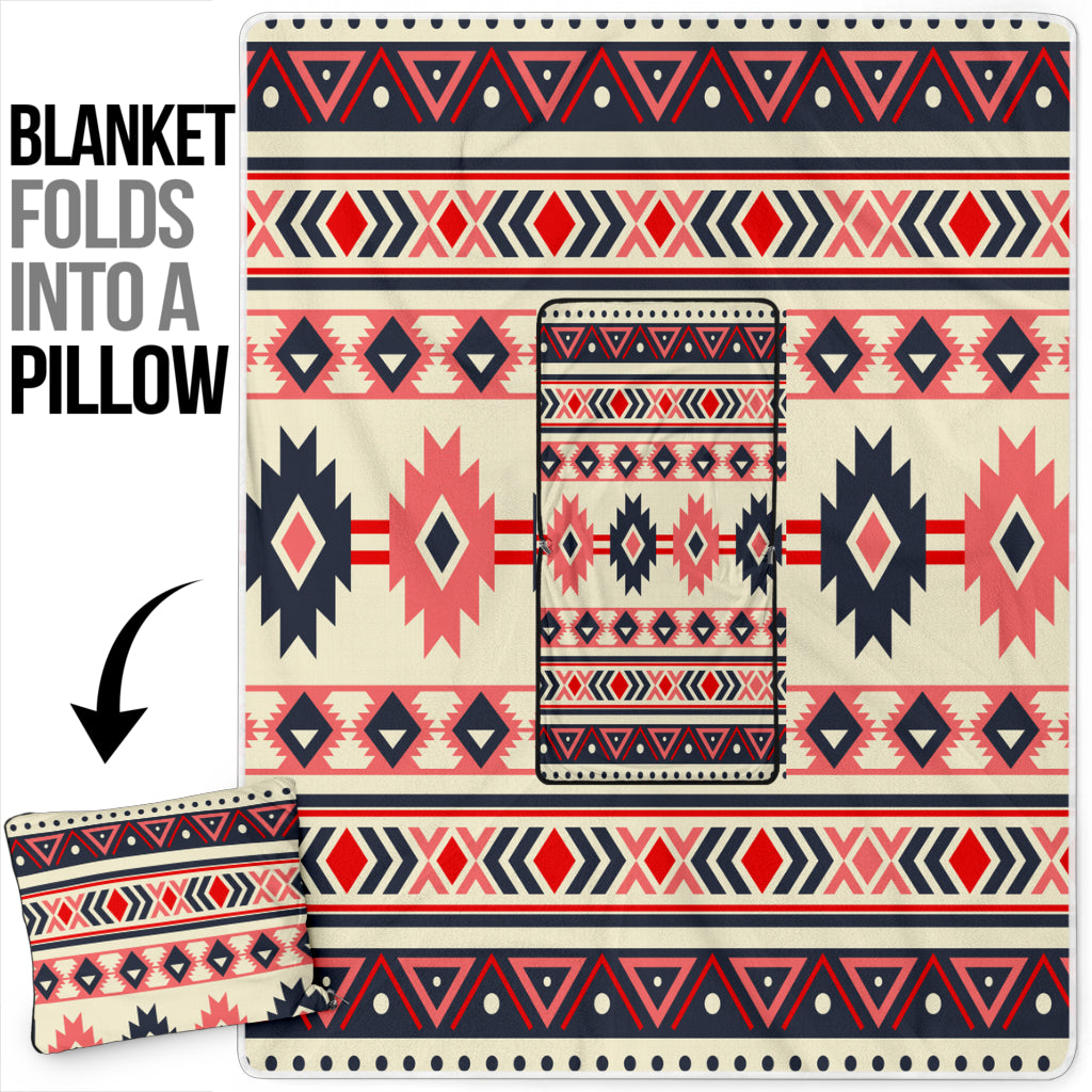 GB-NAT00375 Pink & Navy Pattern Native Pillow Blanket