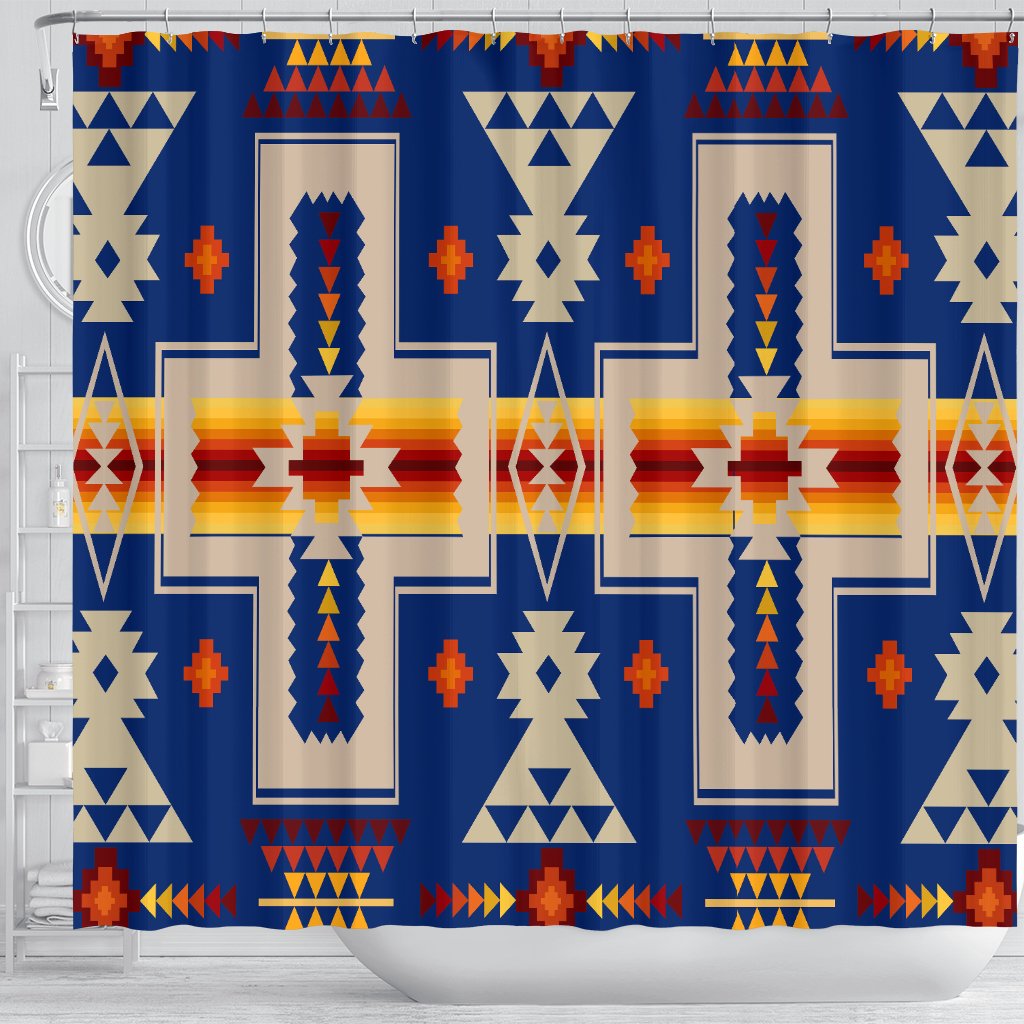 Navy Native Tribes Pattern Native American Shower Curtain - Powwow Store