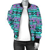 GB-NAT00645 Pattern Blue Stripe Native  Women's Bomber Jacket