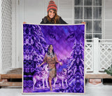 Powwow Store gb nat003515 native girl and wolf purple premium quilt