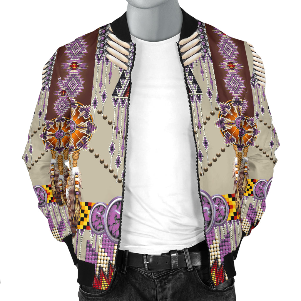 Powwow Store gb nat00069 03 purple pattern breastplate mens bomber jacket