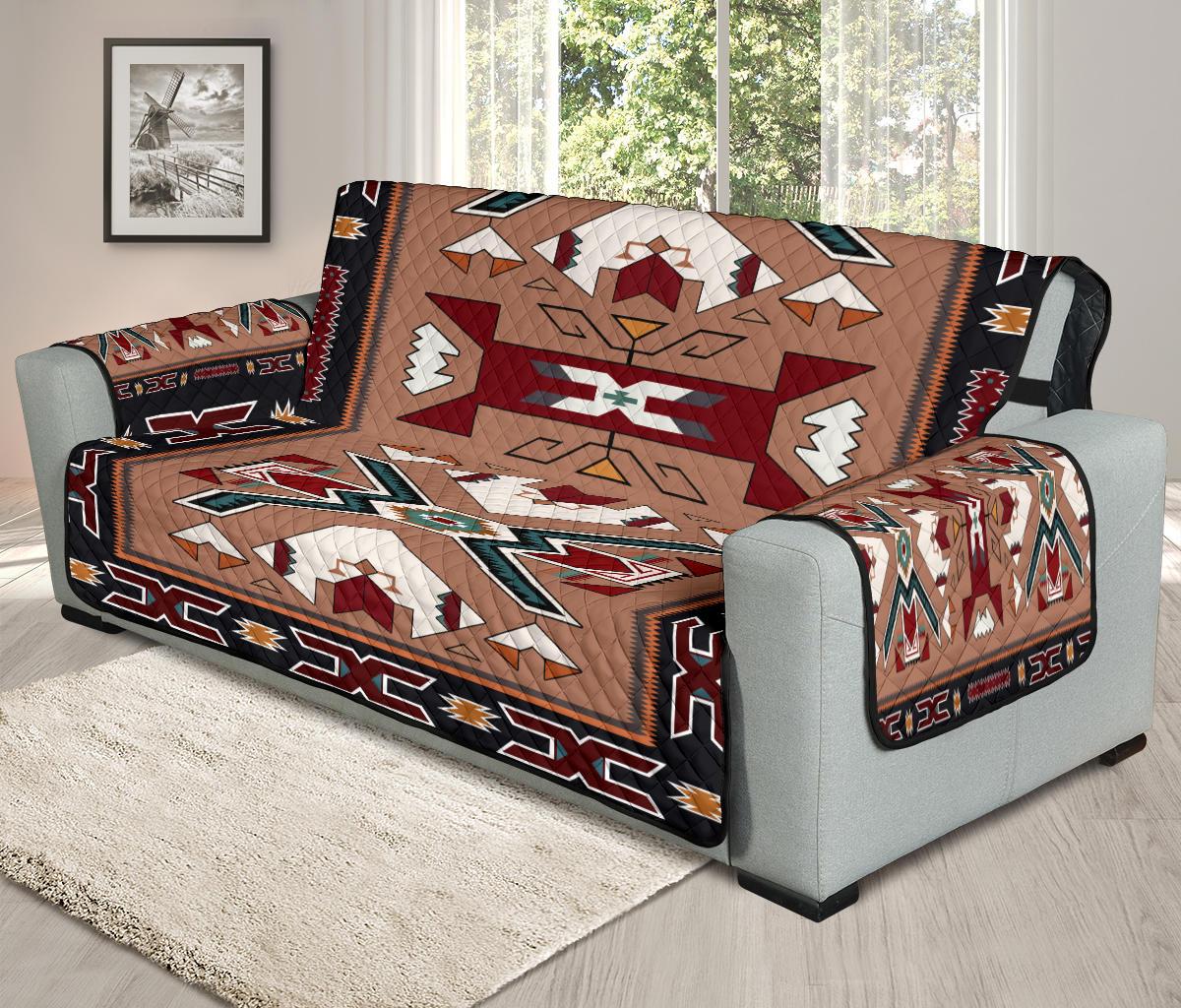 Orange Geometric Native American 78 Chair Sofa Protector - Powwow Store