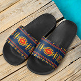 Blue Ethnic Pattern Native American Slide Sandals - ProudThunderbird