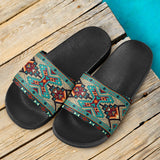 Tribe Blue Pattern Native American Slide Sandals