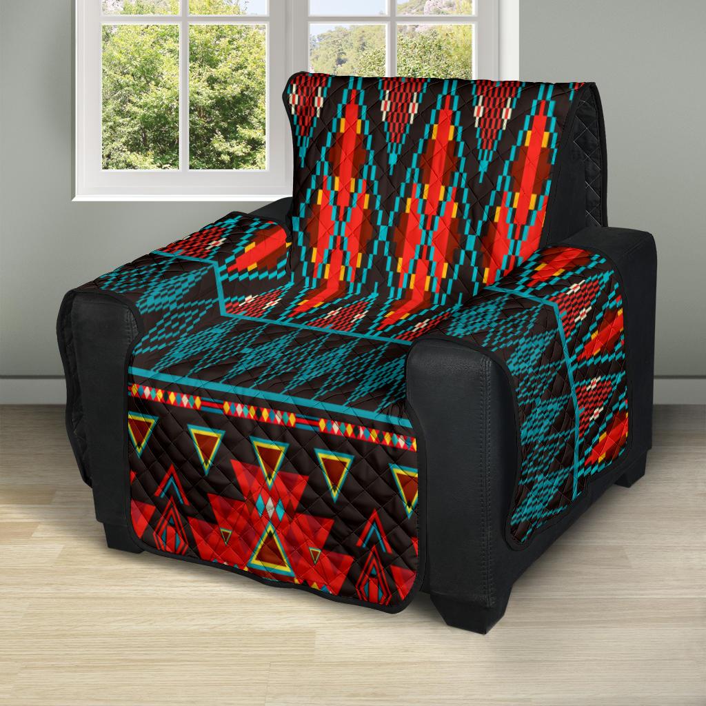 Dark Brown Red Pattern Native American 28" Recliner Sofa Protector - Powwow Store