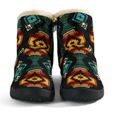 GB-NAT00321 Native American Patterns Black Red Cozy Winter Boots