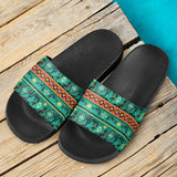 Green Kokopelli Myth Native American Slide Sandals - Powwow Store