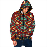 Powwow Storegb nat00061 native red yellow pattern mens padded hooded jacket