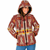 GB-NAT00062-11 Tan Tribe Design Women's Padded Hooded Jacket