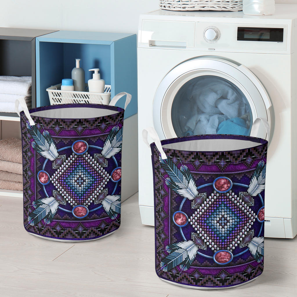 Powwow Store gb nat00023 03 naumaddic arts dark purple laundry basket
