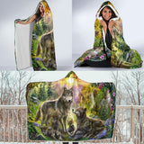 GB-NAT00398 Wolf Happiness Family In The Spring Forest Hooded Blanket