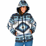 GB-NAT00528 Blue Colors Pattern Women's Padded Hooded Jacket