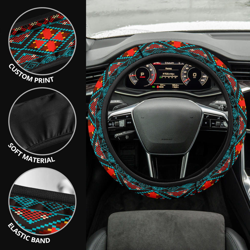 GB-NAT00112 Dark Brown Red Pattern Steering Wheel Cover