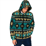 GB-NAT00509 Green Ethnic Aztec Pattern  Men's Padded Hooded Jacket