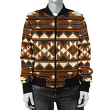 GB-NAT00508 Brown Pattern Native Women's Bomber Jacket