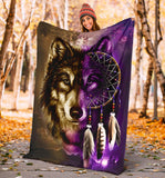 Powwow Store gb nat0005 blan01 dreamcatcher purple wolf native american blanket