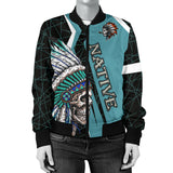 GB-NAT00651 Skull Headdress Native Women's Bomber Jacket