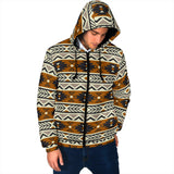 GB-NAT00522 Brown Seamless Pattern Men's Padded Hooded Jacket