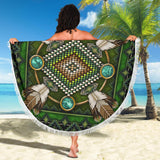 Mandala Green Native American Design Beach Blanket