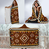 GB-NAT00415-02 Ethnic Geometric Brown Pattern Hooded Blanket