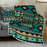 GB-NAT00509 Green Ethnic Aztec Pillow Blanket
