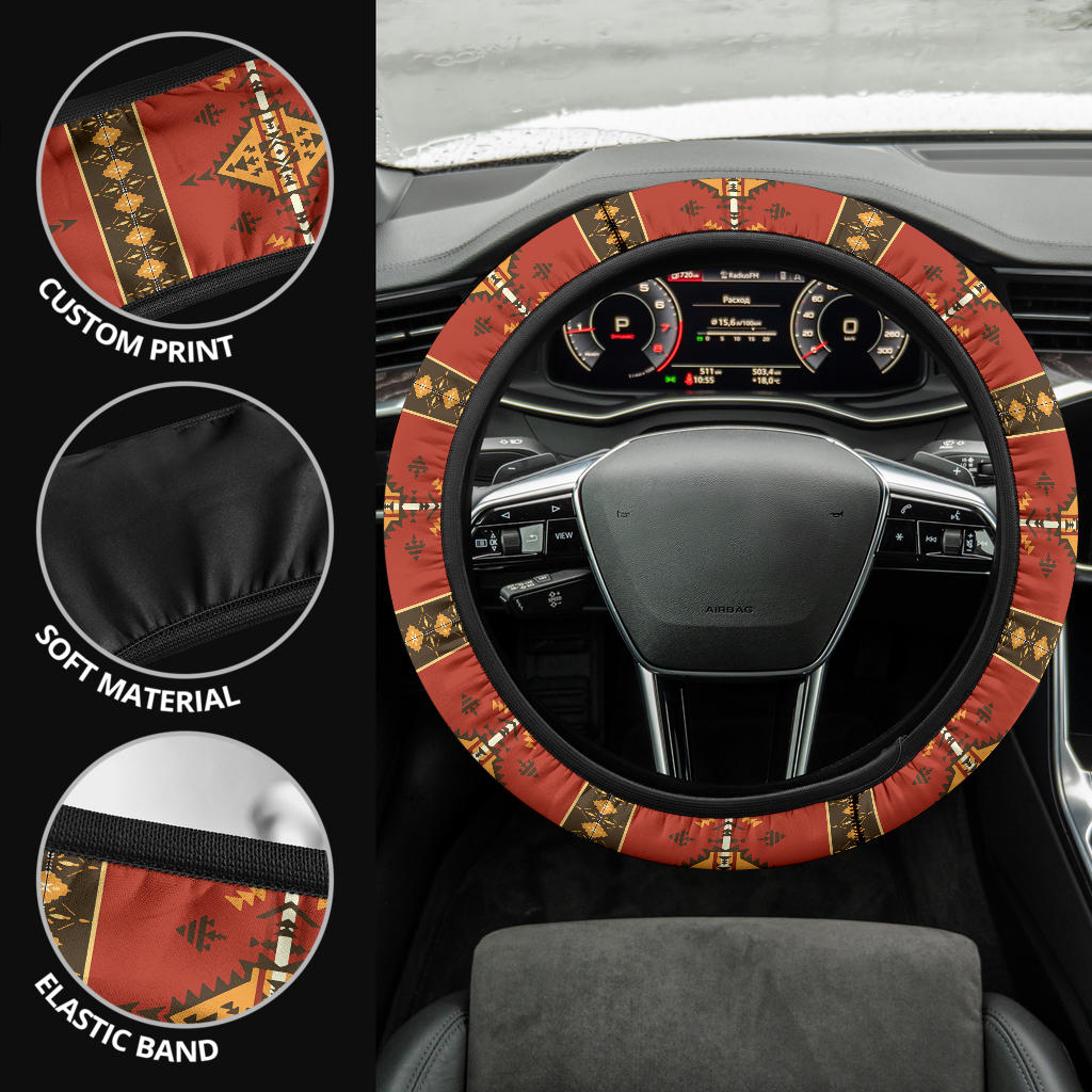 GB-NAT00331 Geometric Pattern Red  Steering Wheel Cover