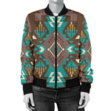 GB-NAT00538 Blue Pattern Brown Women's Bomber Jacket