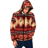 GB-NAT00510 Red Ethnic Pattern Men's Padded Hooded Jacket