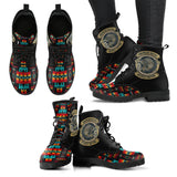 GB-NAT00046-02 Skull Black Native Tribes Pattern Leather Boots