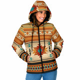 Powwow Storegb nat00559 yellow native pattern womens padded hooded jacket new