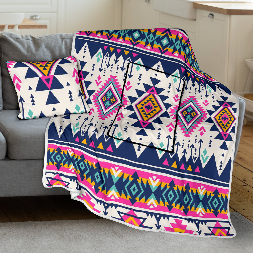 GB-NAT00316 Pink Pattern Native American Pillow Blanket