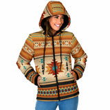 GB-NAT00559 Yellow Native Pattern Women's Padded Hooded Jacket