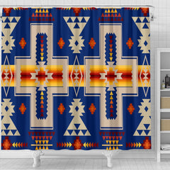 Navy Native Tribes Pattern Native American Shower Curtain - Powwow Store