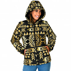 GB-NAT00566 Seamless Yellow Pattern Women's Padded Hooded Jacket