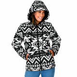GB-NAT00441 Black Pattern Native Women's Padded Hooded Jacket