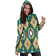 Turquoise Blue Color Native Ameican Hoodie Dress - Powwow Store