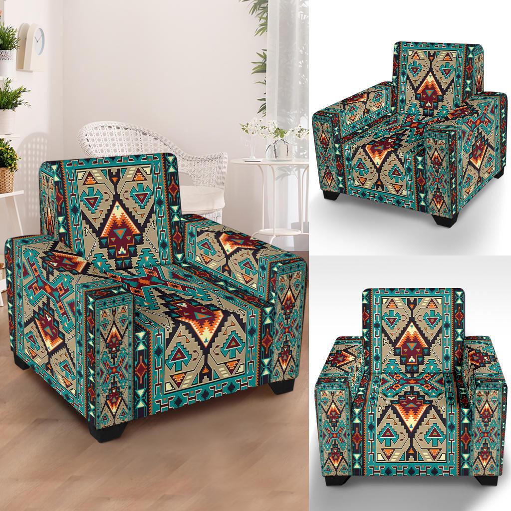 Tribe Blue Pattern Native American 43" Chair Slip Cover - Powwow Store