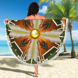 Mandala White Green  Native American Design Beach Blanket