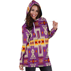 GB-NAT00062-07 Light Purple Tribe Design Native American Hoodie Dress - Powwow Store