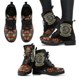 GB-NAT00402 Skull Black Pattern Native Leather Boots